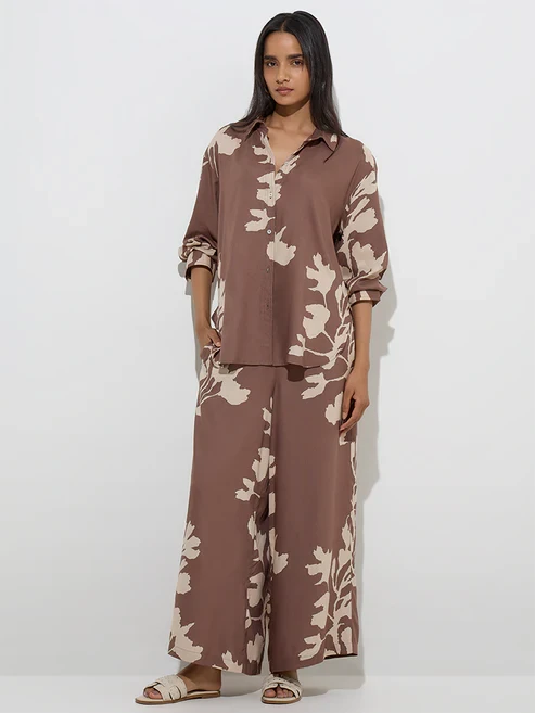 Utsa Brown Foliage Pattern Co-Ord Set