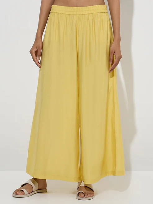 Utsa Yellow Solid Palazzos