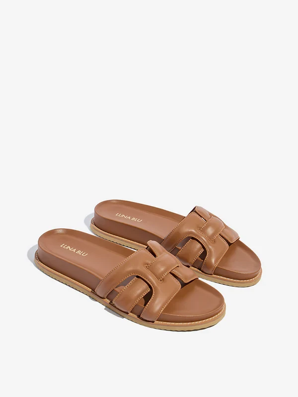 LUNA BLU Tan Multi-Strap Slides